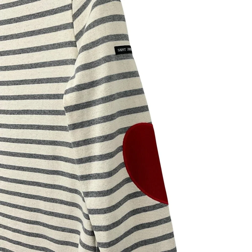 Saint James Vaujany Heart Patch Long Sleeve T Shirt Womens US 8 Striped Cotton - Picture 3 of 11